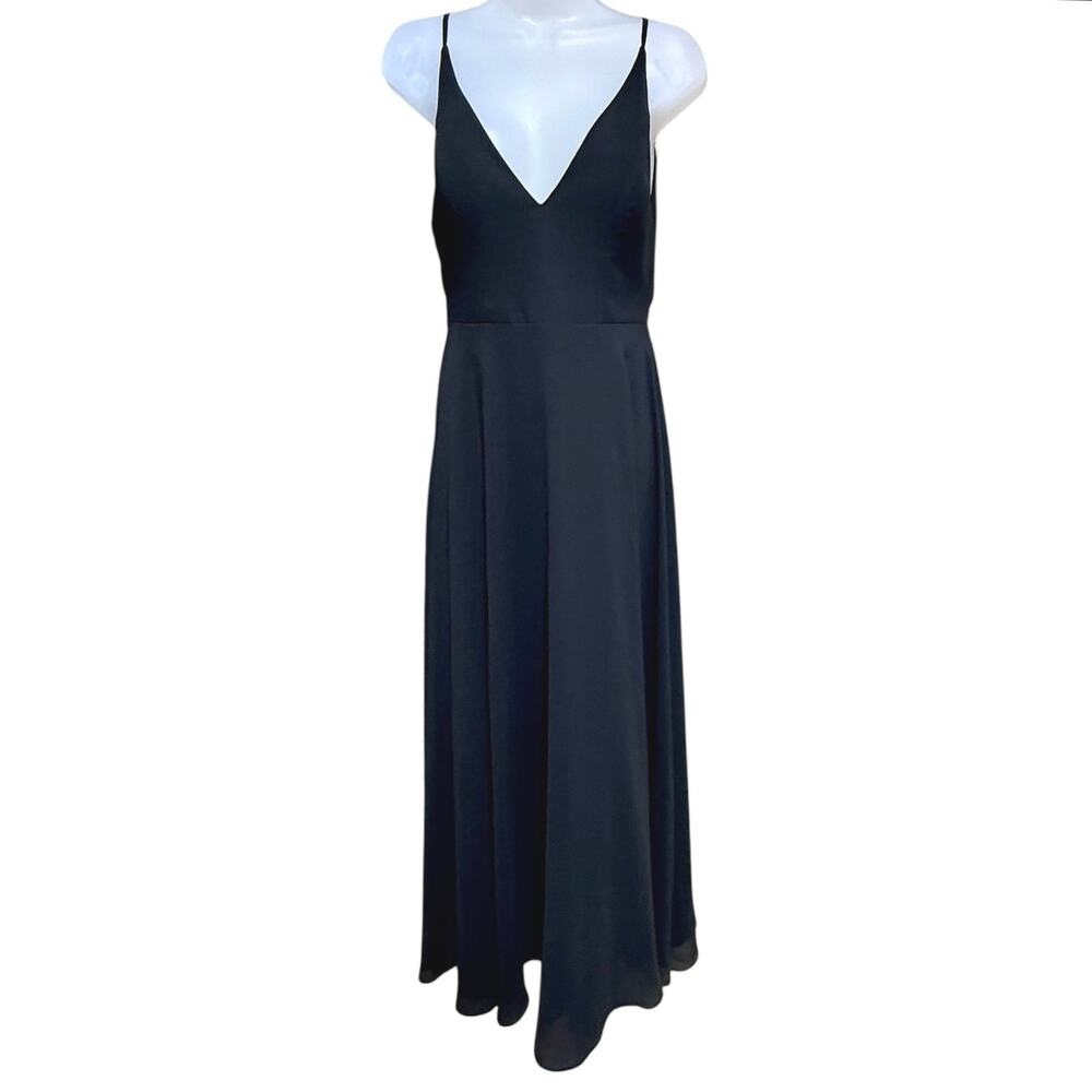 Jenny Yoo Collection Black Chiffon V-Neck Long Strapless Dress Siz 6 Prom Formal